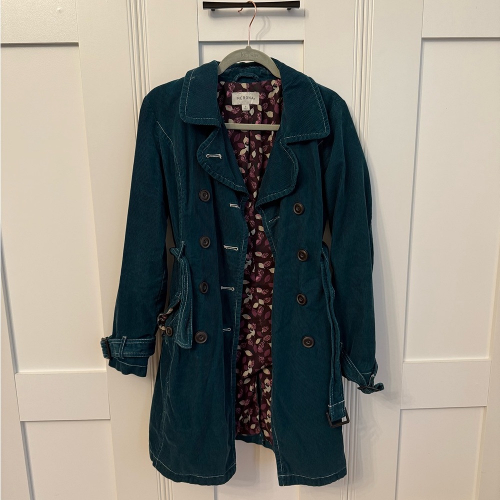 Merona Blue Corduroy Trench Coat Classic Design